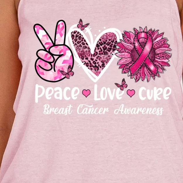 Peace Love Cure Sunflower Leopard Cancer Breast Butterfly Great Gift Women's Knotted Racerback Tank