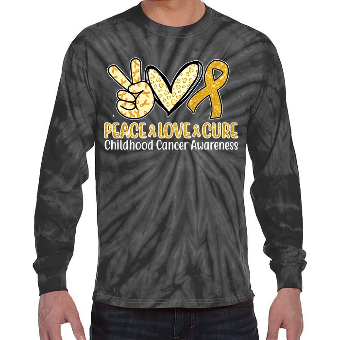 Peace Love Cure Childhood Cancer Awareness Tie-Dye Long Sleeve Shirt