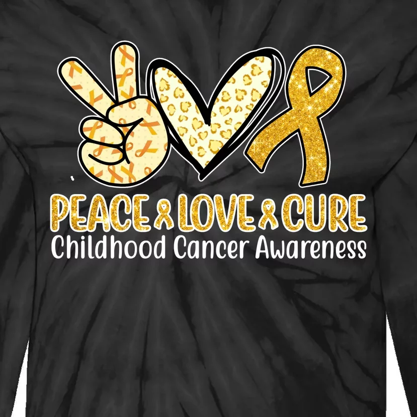 Peace Love Cure Childhood Cancer Awareness Tie-Dye Long Sleeve Shirt