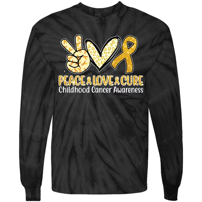 Peace Love Cure Childhood Cancer Awareness Tie-Dye Long Sleeve Shirt