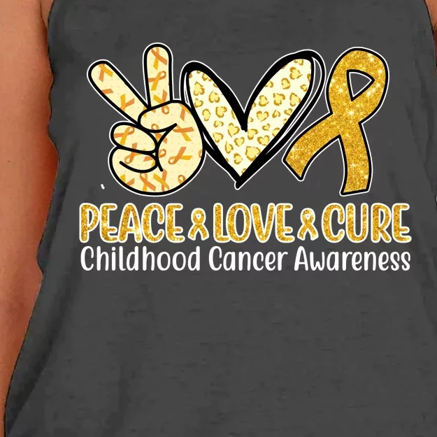 Peace Love Cure Childhood Cancer Awareness Women's Knotted Racerback Tank