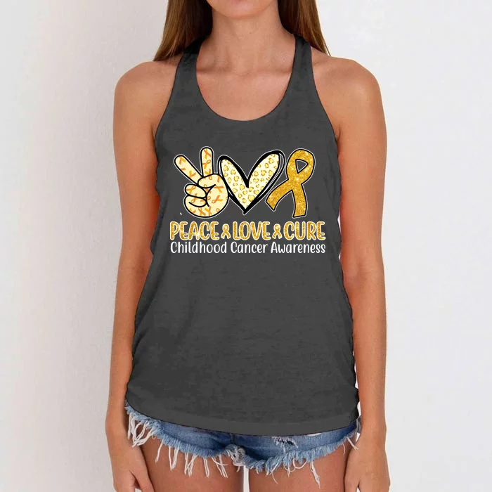 Peace Love Cure Childhood Cancer Awareness Women's Knotted Racerback Tank