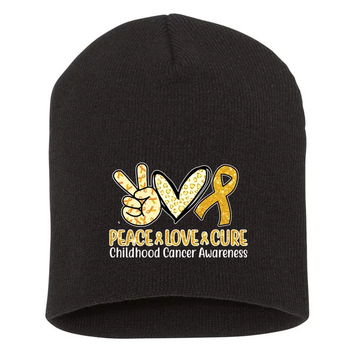 Peace Love Cure Childhood Cancer Awareness Short Acrylic Beanie