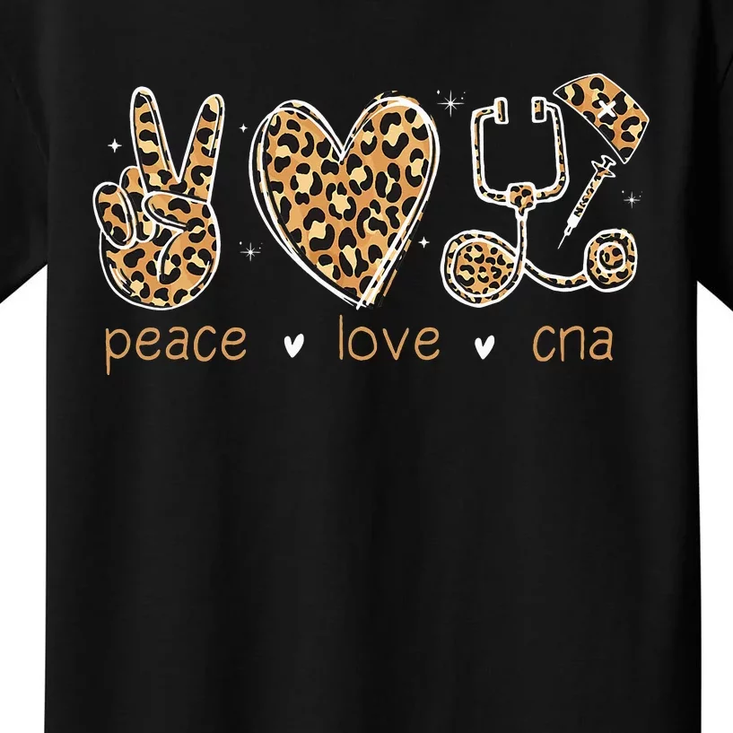 Peace love CNA Nurse life leopard Nurses Week Kids T-Shirt