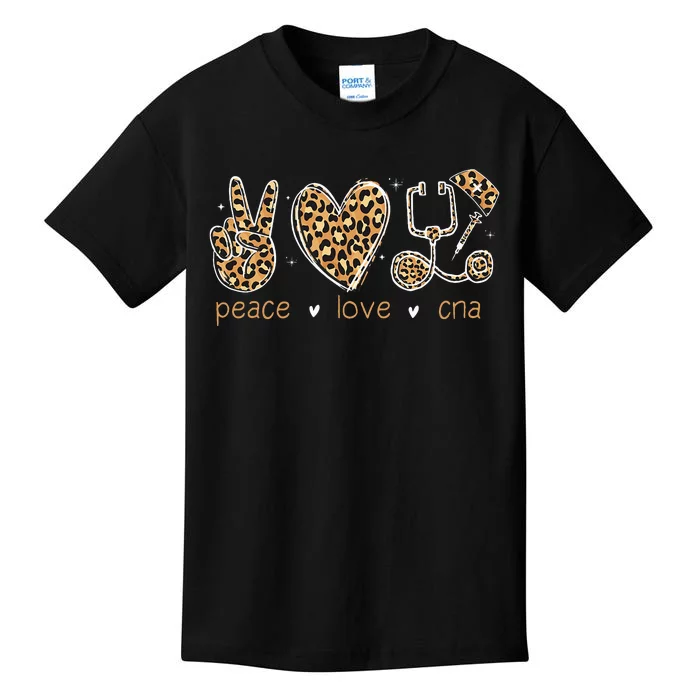 Peace love CNA Nurse life leopard Nurses Week Kids T-Shirt