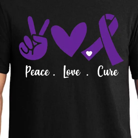 Peace Love Cure Pancreatic Cancer Awareness Purple Ribbon Pajama Set