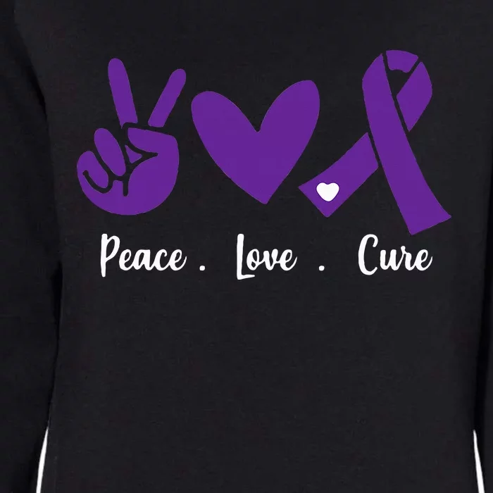 Peace Love Cure Pancreatic Cancer Awareness Purple Ribbon Womens California Wash Sweatshirt