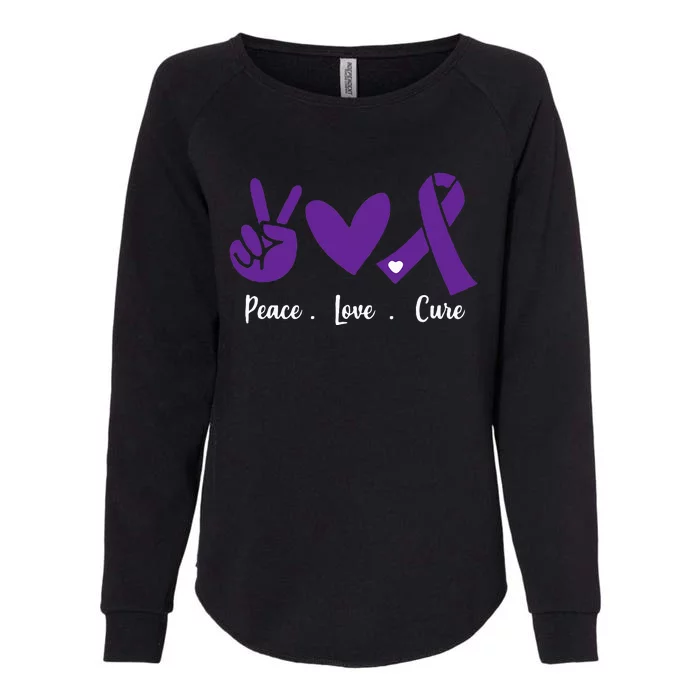 Peace Love Cure Pancreatic Cancer Awareness Purple Ribbon Womens California Wash Sweatshirt