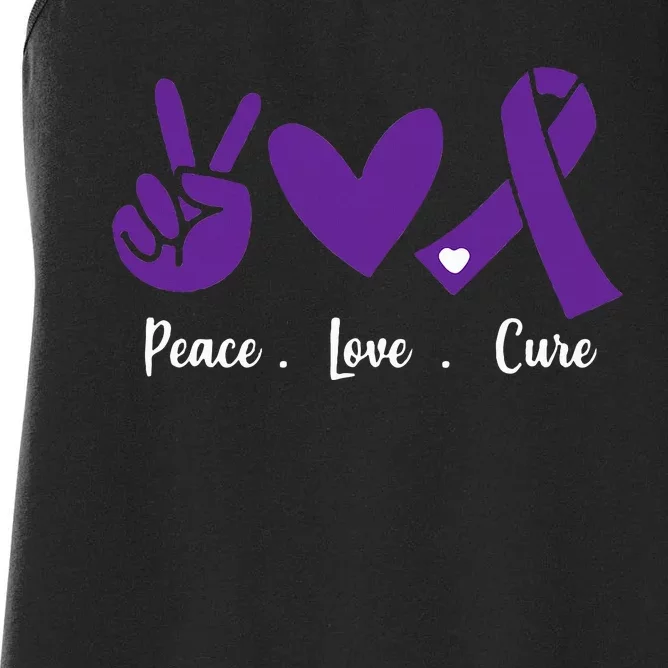 Peace Love Cure Pancreatic Cancer Awareness Purple Ribbon Women's Racerback Tank