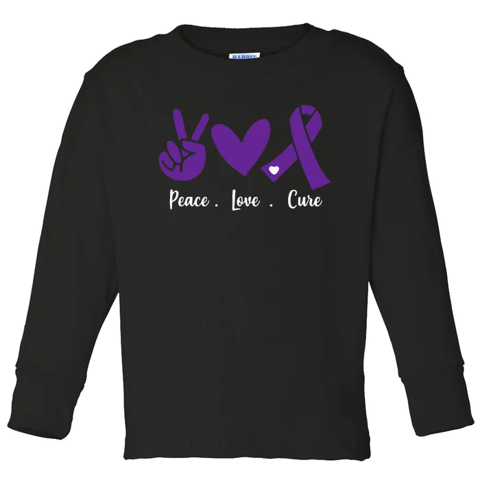 Peace Love Cure Pancreatic Cancer Awareness Purple Ribbon Toddler Long Sleeve Shirt