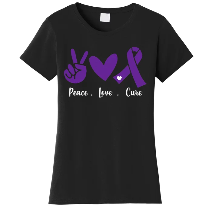 Peace Love Cure Pancreatic Cancer Awareness Purple Ribbon Women's T-Shirt