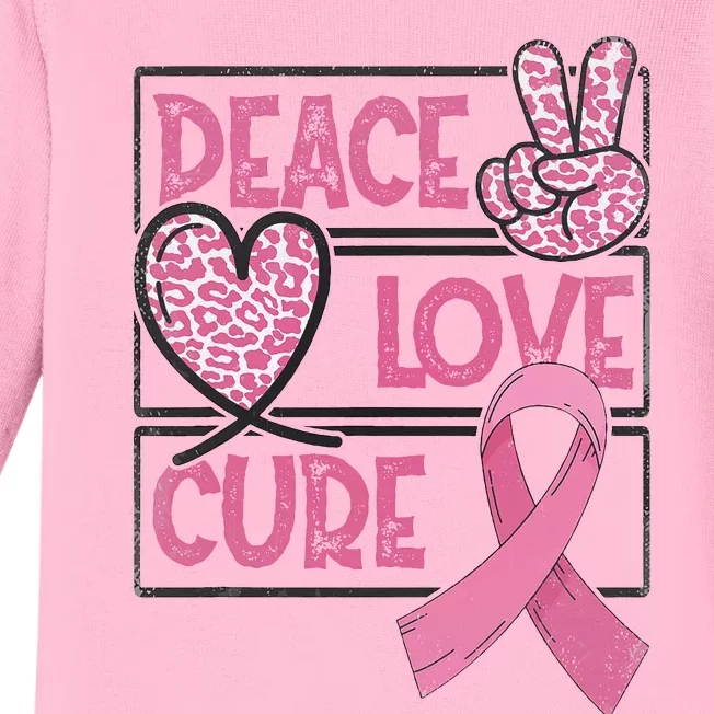 Peace Love Cure Breast Cancer Awareness Warrior Pink Ribbon Baby Long Sleeve Bodysuit