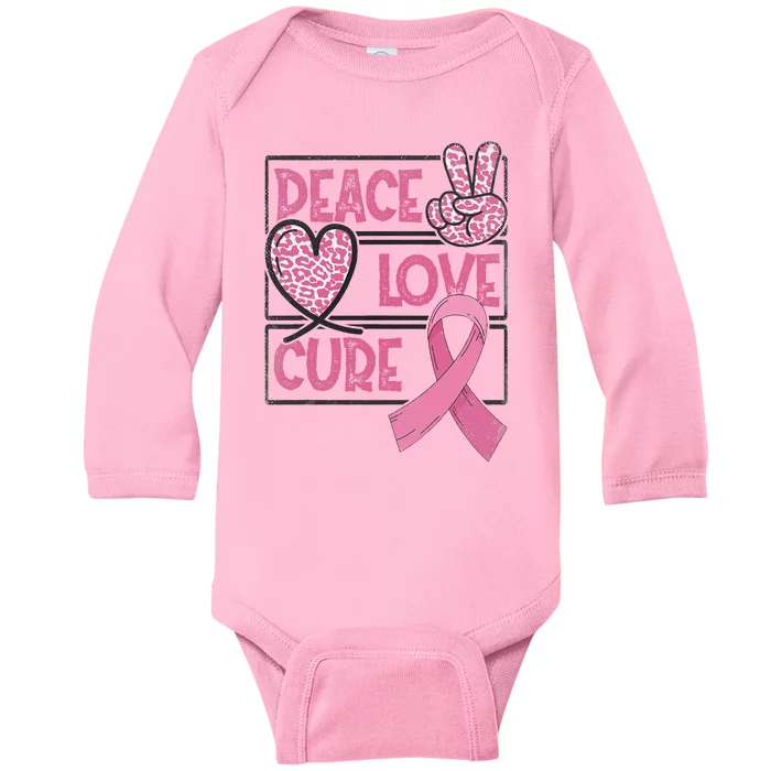 Peace Love Cure Breast Cancer Awareness Warrior Pink Ribbon Baby Long Sleeve Bodysuit