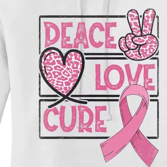 Peace Love Cure Breast Cancer Awareness Warrior Pink Ribbon Women's Pullover Hoodie