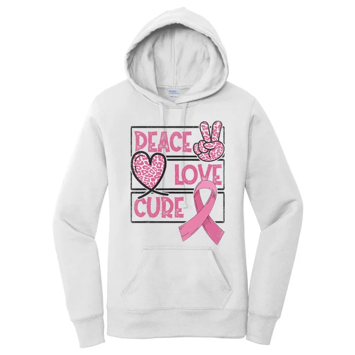 Peace Love Cure Breast Cancer Awareness Warrior Pink Ribbon Women's Pullover Hoodie