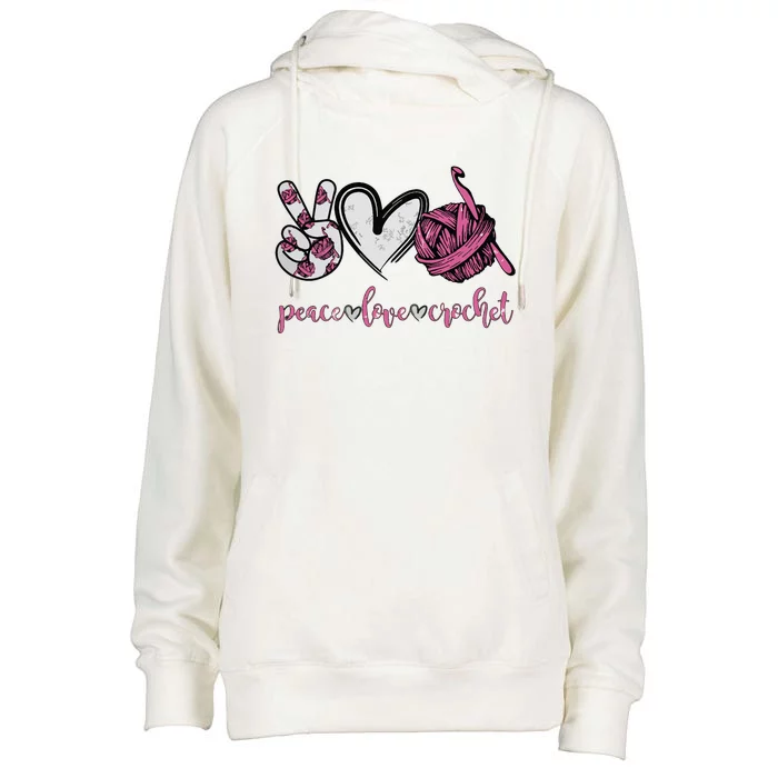 Peace Love Crochet Funny Crocheting Lover Present Womens Funnel Neck Pullover Hood