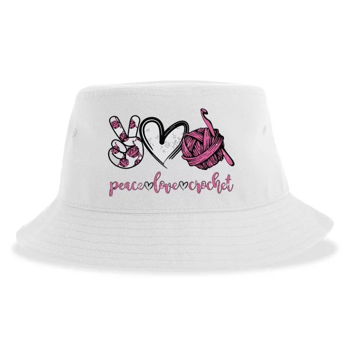 Peace Love Crochet Funny Crocheting Lover Present Sustainable Bucket Hat