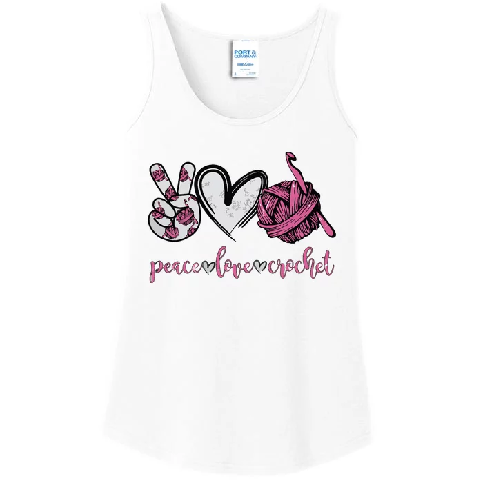 Peace Love Crochet Funny Crocheting Lover Present Ladies Essential Tank