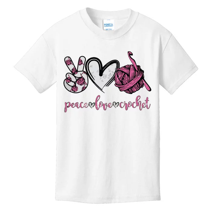 Peace Love Crochet Funny Crocheting Lover Present Kids T-Shirt