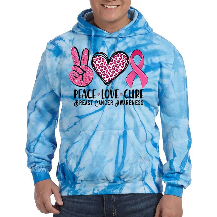 Peace Love Cure Breast Cancer Awareness Warrior Pink Ribbon Tie Dye Hoodie