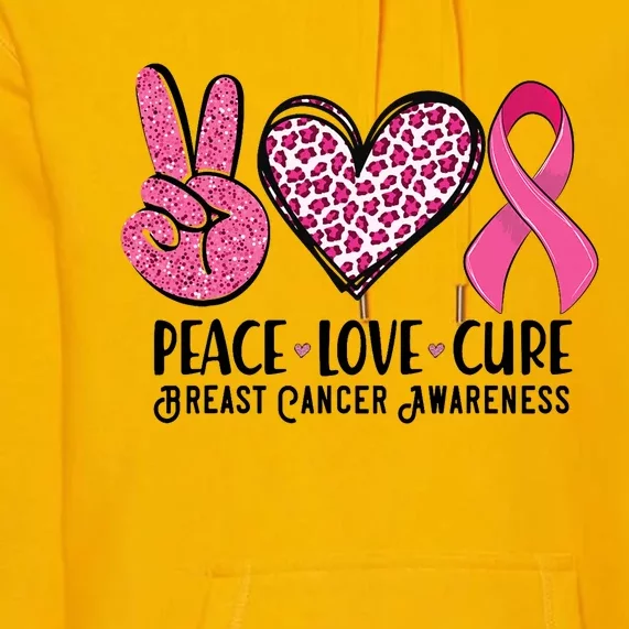 Peace Love Cure Breast Cancer Awareness Warrior Pink Ribbon Premium Hoodie