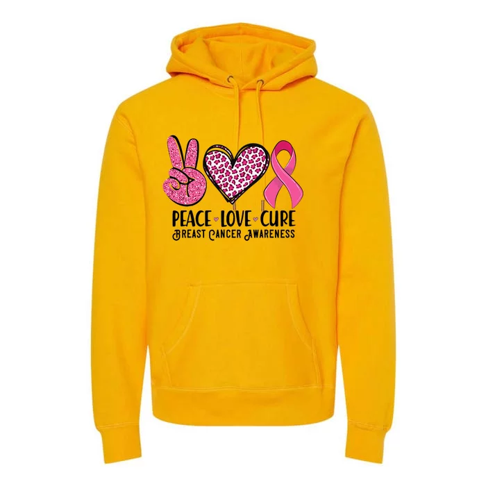 Peace Love Cure Breast Cancer Awareness Warrior Pink Ribbon Premium Hoodie