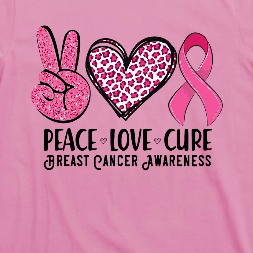 Peace Love Cure Breast Cancer Awareness Warrior Pink Ribbon T-Shirt