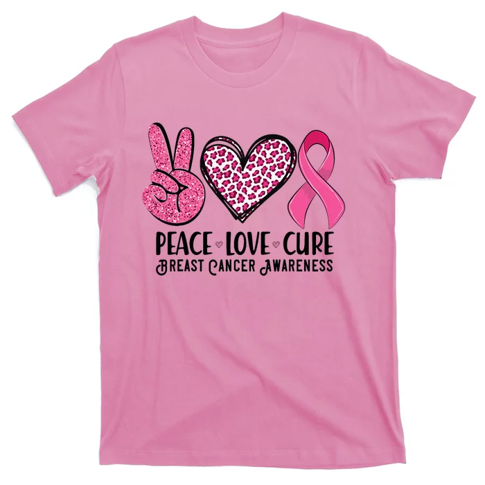 Peace Love Cure Breast Cancer Awareness Warrior Pink Ribbon T-Shirt