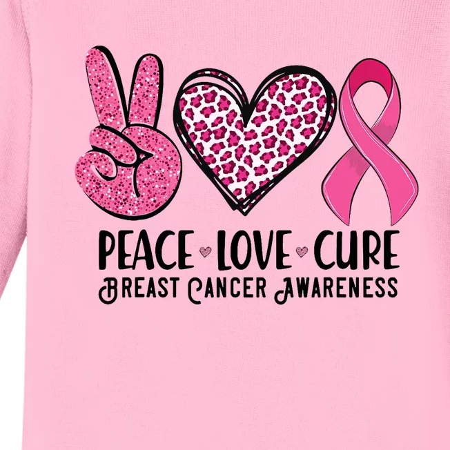 Peace Love Cure Breast Cancer Awareness Warrior Pink Ribbon Baby Long Sleeve Bodysuit