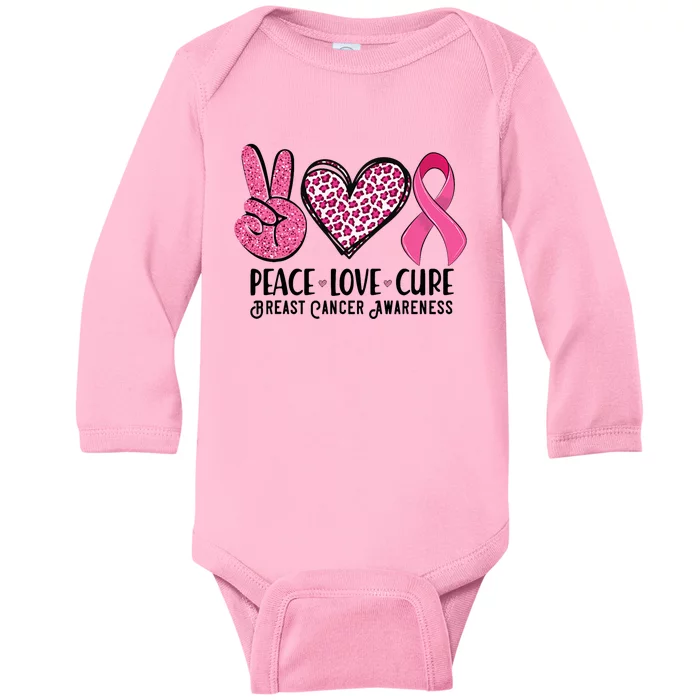 Peace Love Cure Breast Cancer Awareness Warrior Pink Ribbon Baby Long Sleeve Bodysuit