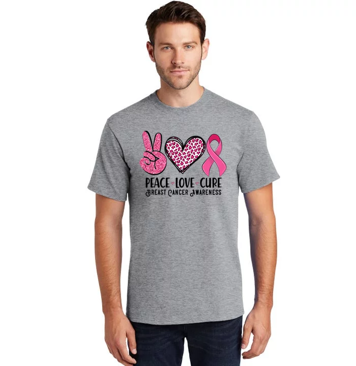 Peace Love Cure Breast Cancer Awareness Warrior Pink Ribbon Tall T-Shirt