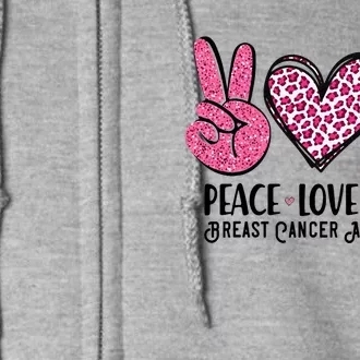 Peace Love Cure Breast Cancer Awareness Warrior Pink Ribbon Full Zip Hoodie