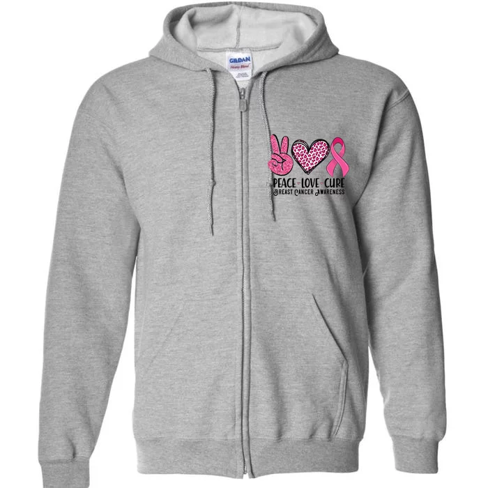 Peace Love Cure Breast Cancer Awareness Warrior Pink Ribbon Full Zip Hoodie