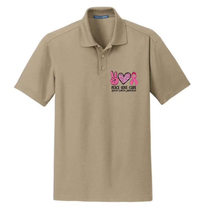 Peace Love Cure Breast Cancer Awareness Warrior Pink Ribbon Dry Zone Grid Performance Polo