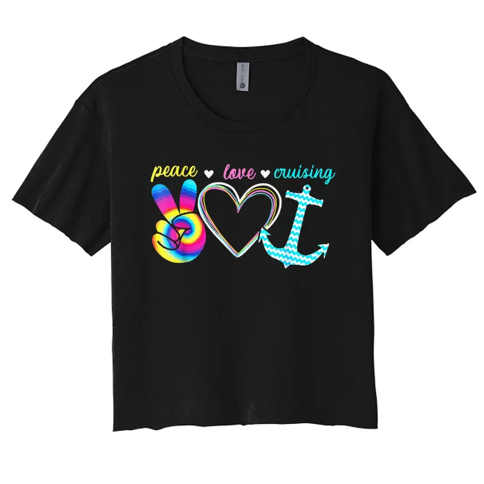 Peace Love Cruising Ship Hippie Floating Ocean Women's Crop Top Tee