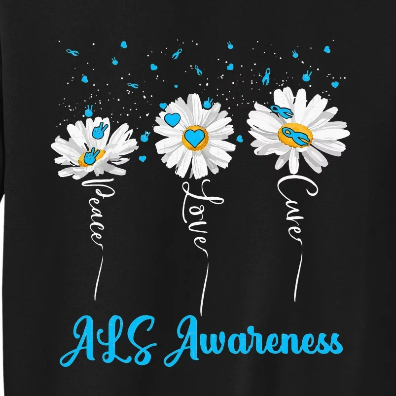 Peace Love Cure ALS Awareness Costume Daisy Ribbon Sweatshirt