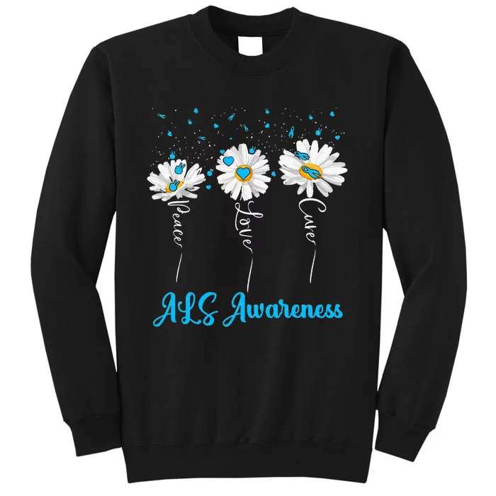 Peace Love Cure ALS Awareness Costume Daisy Ribbon Sweatshirt