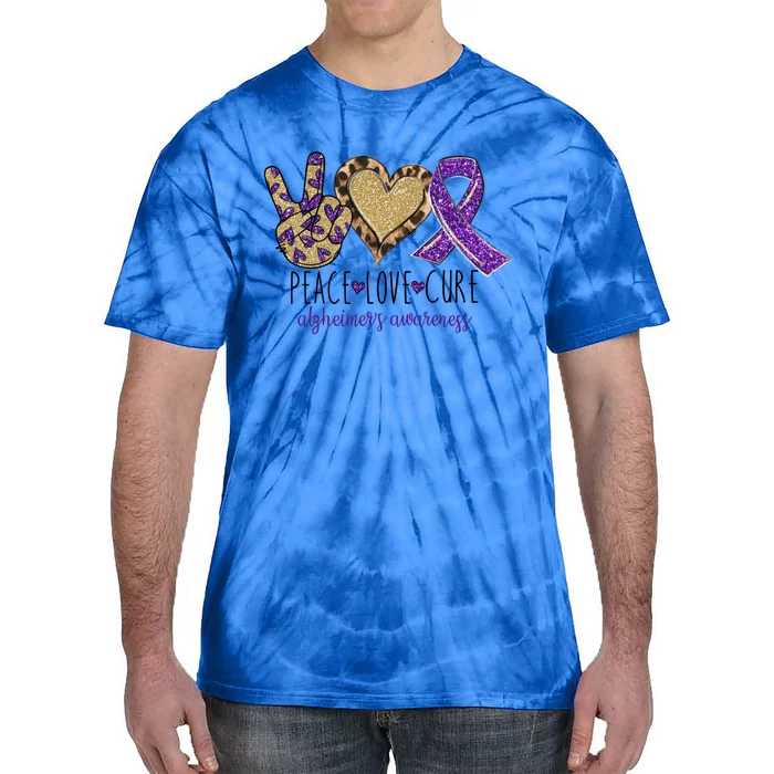 Peace Love Cure Alzheimers Detia Awareness Support Ribbon Gift Tie-Dye T-Shirt