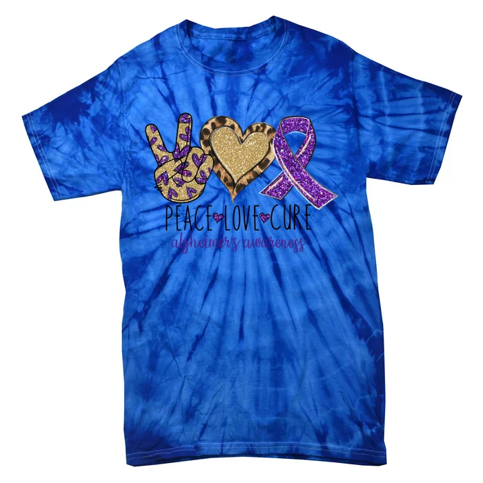 Peace Love Cure Alzheimers Detia Awareness Support Ribbon Gift Tie-Dye T-Shirt