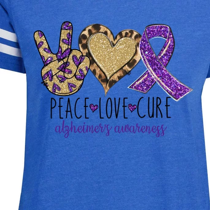 Peace Love Cure Alzheimers Detia Awareness Support Ribbon Gift Enza Ladies Jersey Football T-Shirt