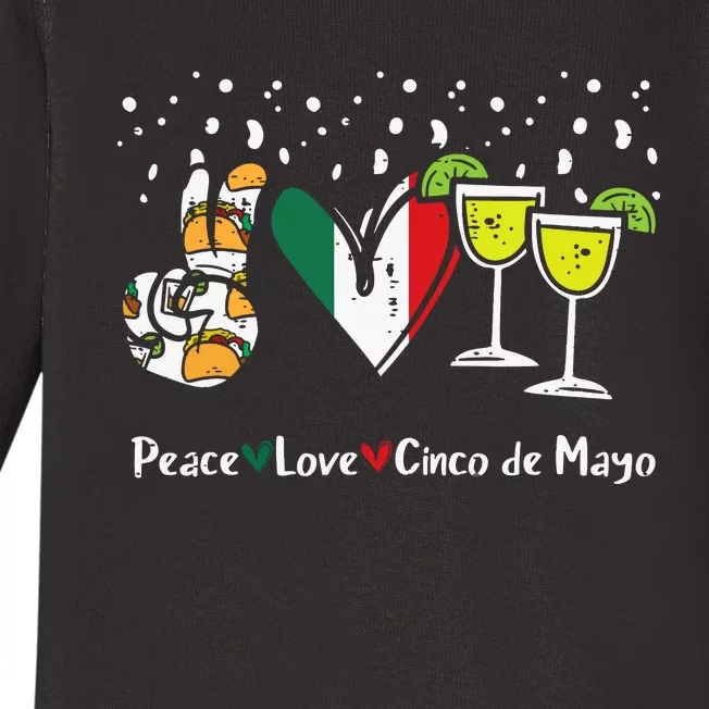 Peace Love Cinco De Mayo Party Fiesta Mexican Women Baby Long Sleeve Bodysuit