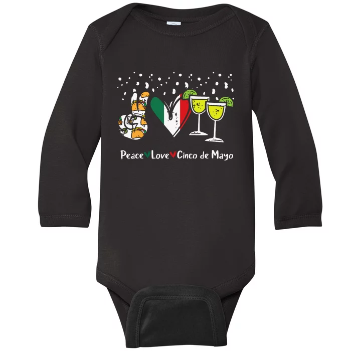 Peace Love Cinco De Mayo Party Fiesta Mexican Women Baby Long Sleeve Bodysuit