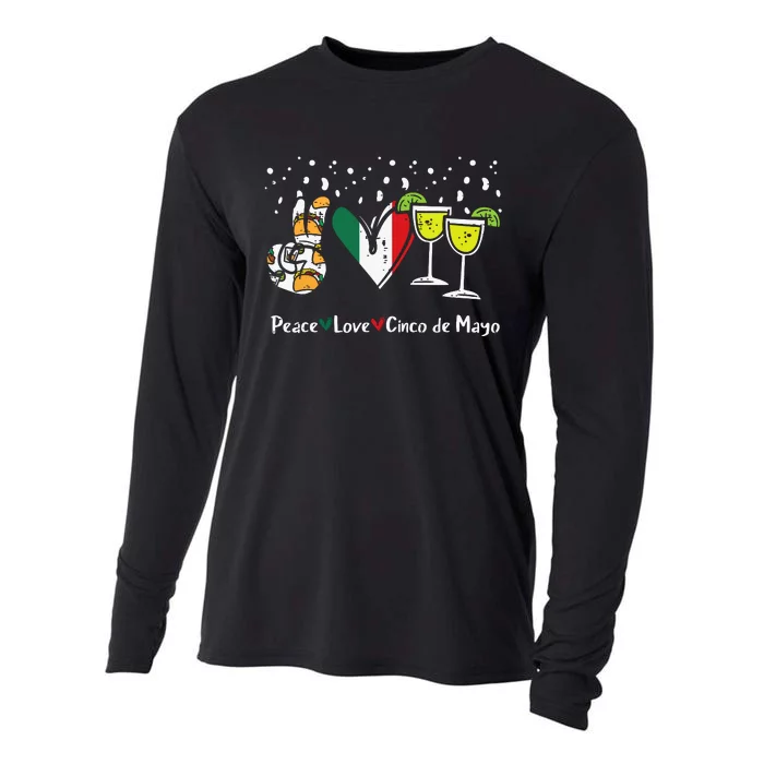 Peace Love Cinco De Mayo Party Fiesta Mexican Women Cooling Performance Long Sleeve Crew