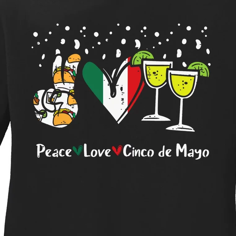 Peace Love Cinco De Mayo Party Fiesta Mexican Women Ladies Long Sleeve Shirt