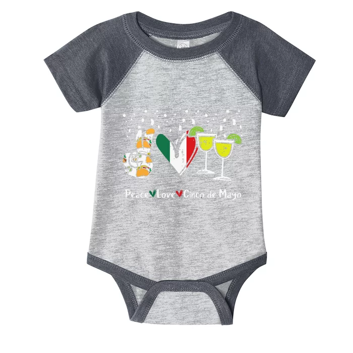 Peace Love Cinco De Mayo Party Fiesta Mexican Women Infant Baby Jersey Bodysuit