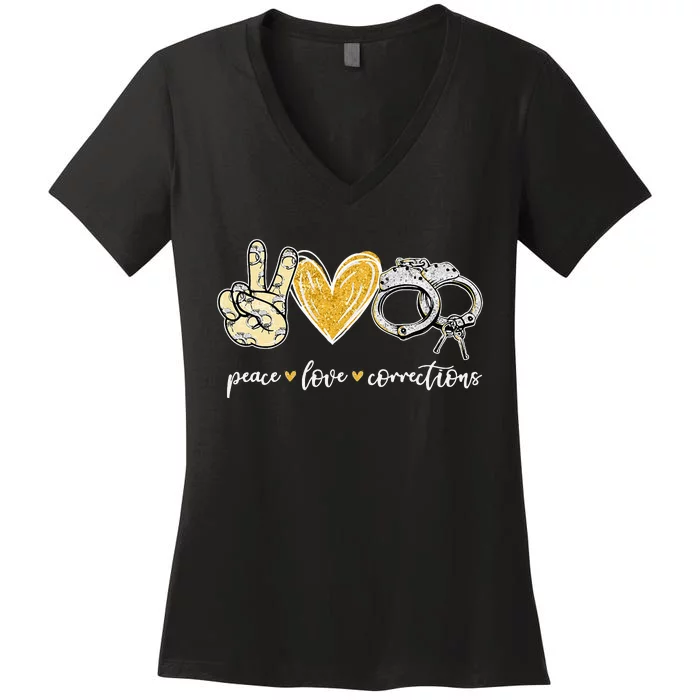 Peace Love Corrections Handcuff Funny Police Officer Gifts Women's V-Neck T-Shirt