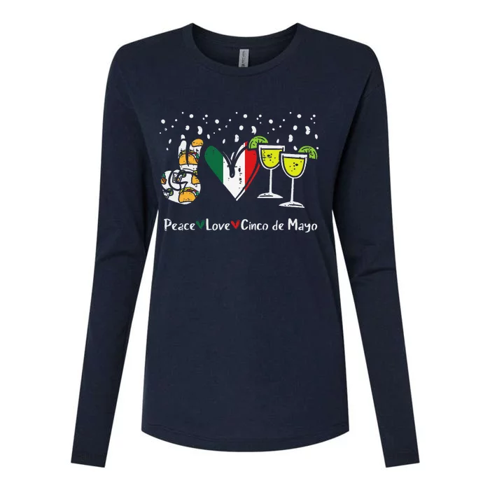 Peace Love Cinco De Mayo Party Fiesta Mexican Womens Cotton Relaxed Long Sleeve T-Shirt