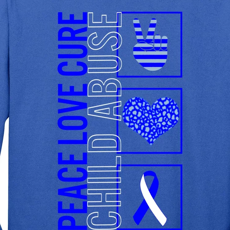 Peace Love Cure Abuse Awareness Month April Blue Ribbo Great Gift Tall Long Sleeve T-Shirt