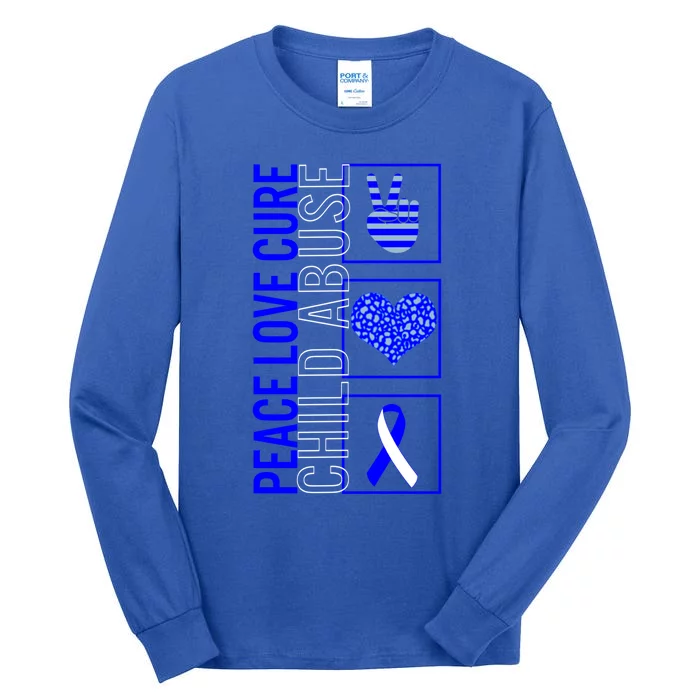 Peace Love Cure Abuse Awareness Month April Blue Ribbo Great Gift Tall Long Sleeve T-Shirt