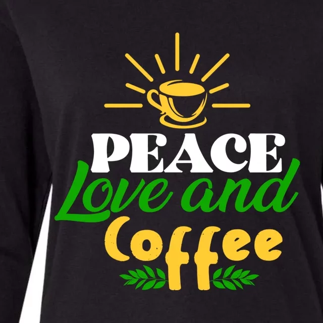 Peace Love & Coffee Motif Womens Cotton Relaxed Long Sleeve T-Shirt